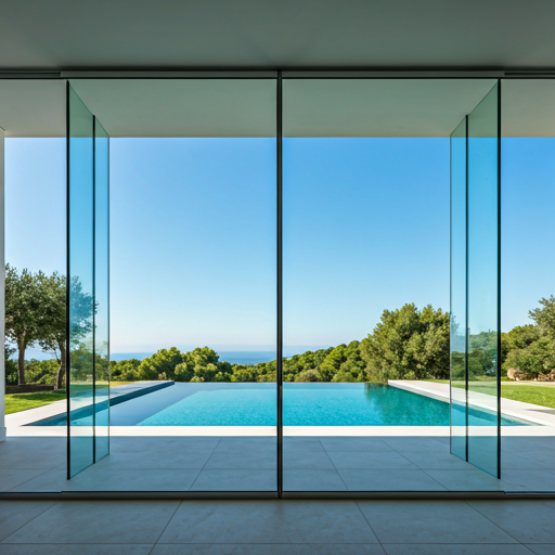 Large-scale architectural slimline floor-to-ceiling glass wall